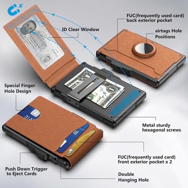 🔥New 2026🏆 Upgrade:🌎Ends Today51%🔥Wallet for Men - with Pop Up Aluminum Case Money Clip Slim Leather Slots Credit Card Holder RFID Blocking Bifold Minimalist Wallet
