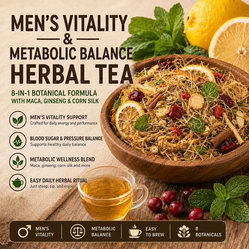 Men’s Vitality & Metabolic Balance Herbal Tea – 8-in-1 Botanical Formula with Maca, American Ginseng & Corn Silk (10 Sachets)L7