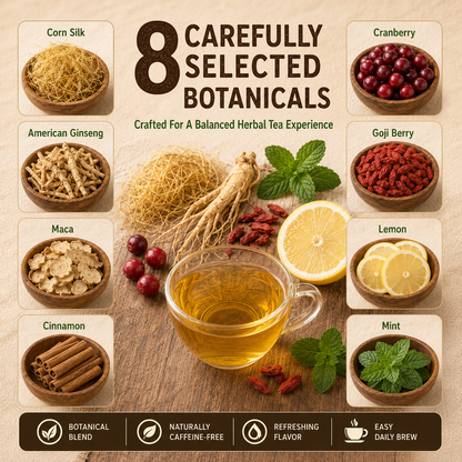 Men’s Vitality & Metabolic Balance Herbal Tea – 8-in-1 Botanical Formula with Maca, American Ginseng & Corn Silk (10 Sachets)L7
