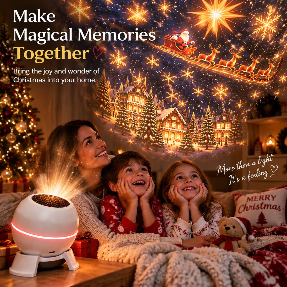 Family enjoying Christmas projection