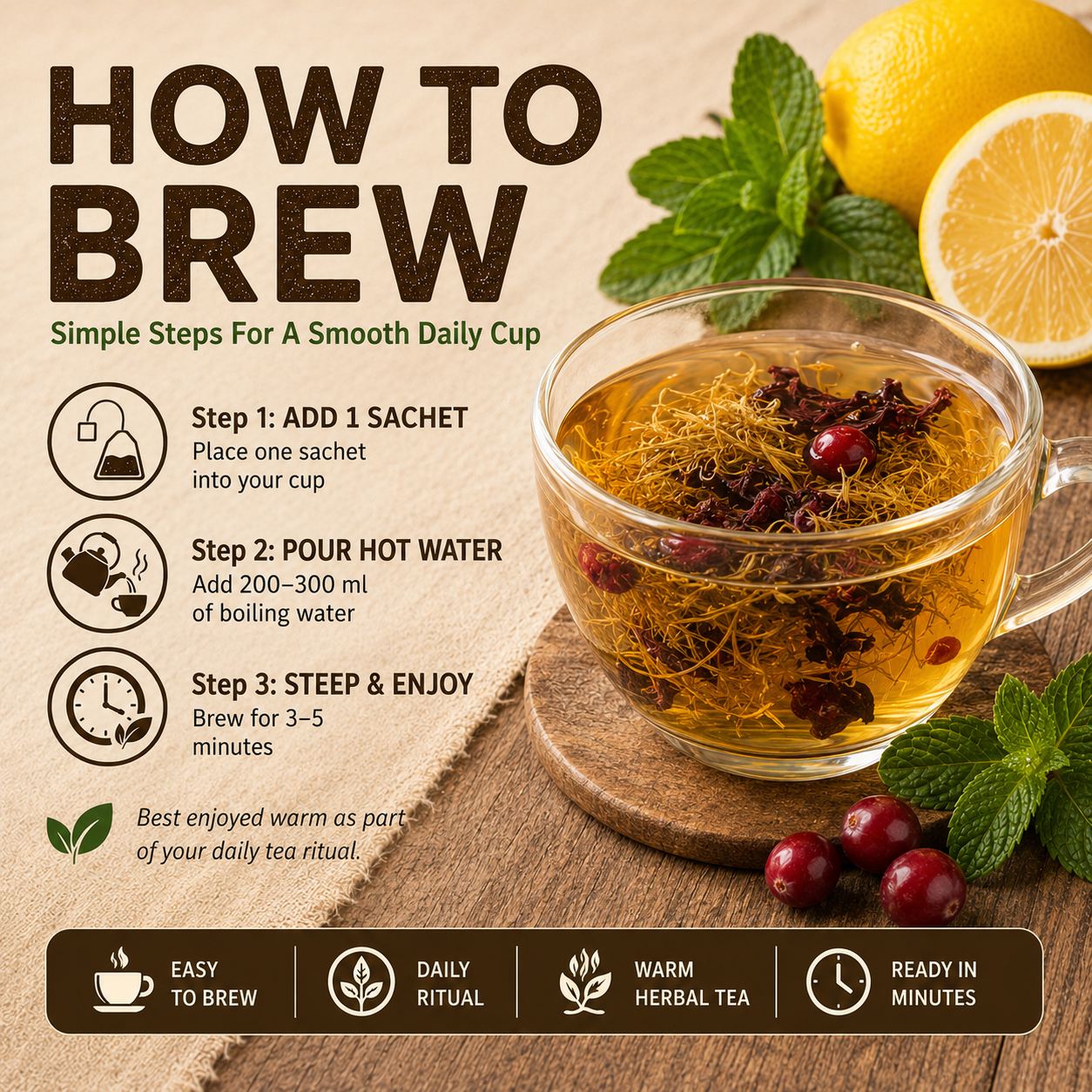 Men’s Vitality & Metabolic Balance Herbal Tea – 8-in-1 Botanical Formula with Maca, American Ginseng & Corn Silk (10 Sachets)L7