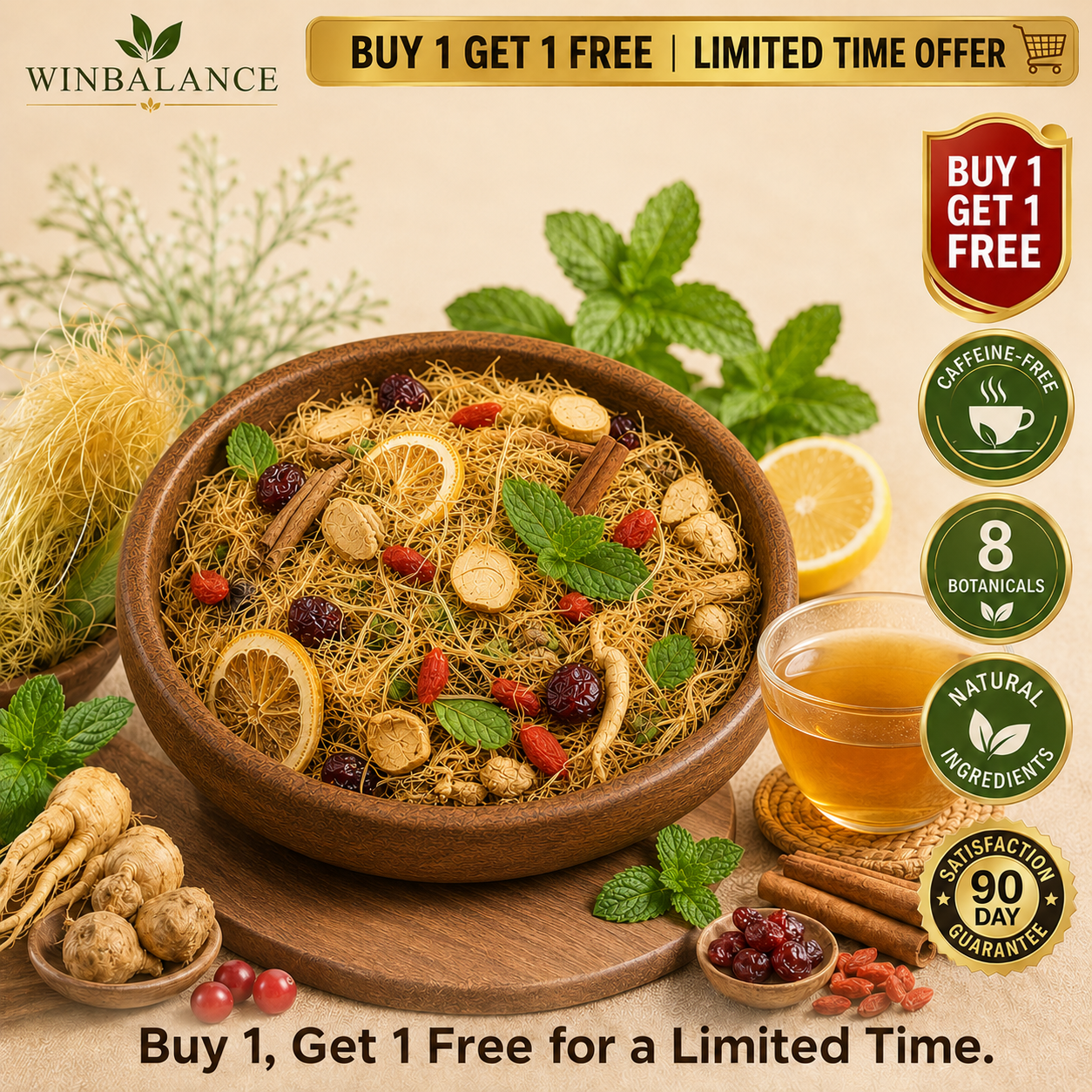 Men’s Vitality & Metabolic Balance Herbal Tea – 8-in-1 Botanical Formula with Maca, American Ginseng & Corn Silk (10 Sachets)L7