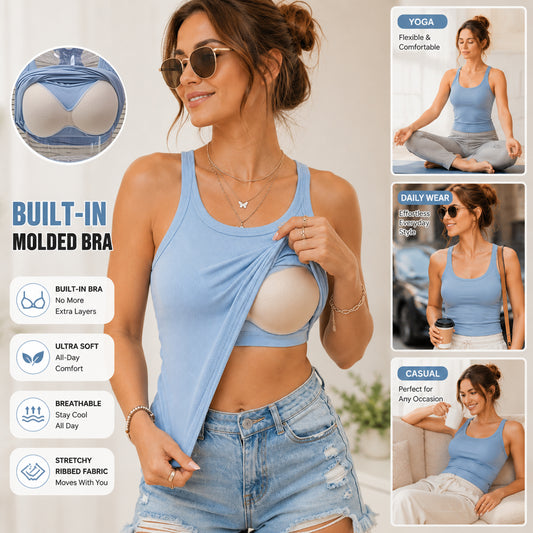 Women's Ribbed Bra Tank Top | Wireless Racerback Cropped Cami | Yoga, Workout & Everyday Summer Top