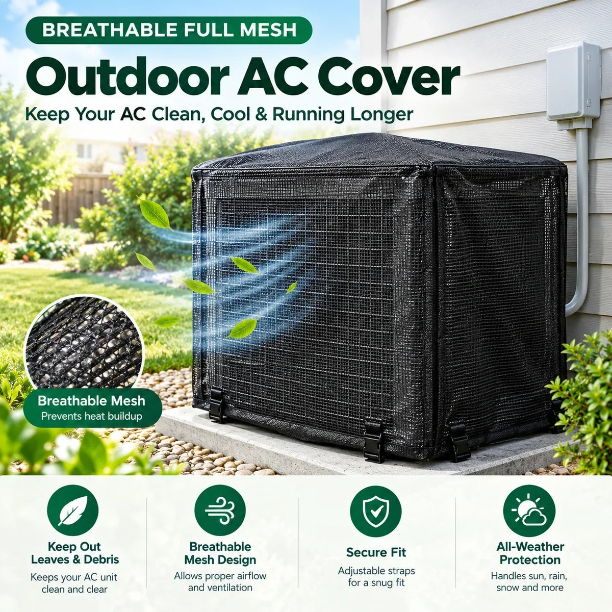 Black mesh outdoor air conditioner cover