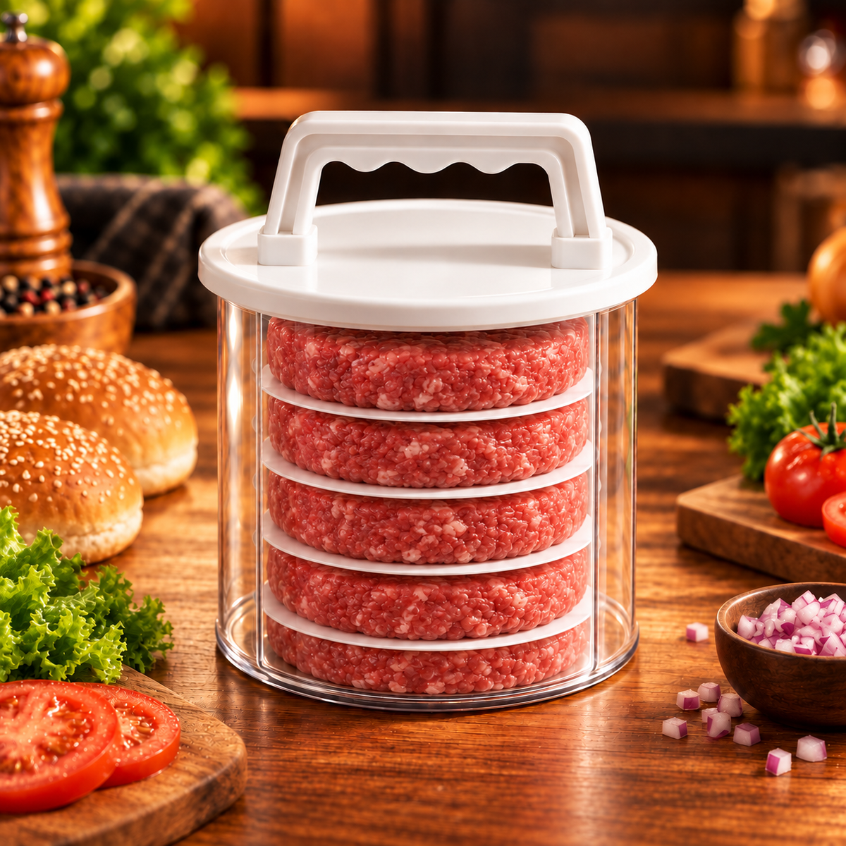 Burger press product and preparation view