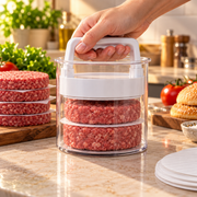 Handled press shaping burger patties